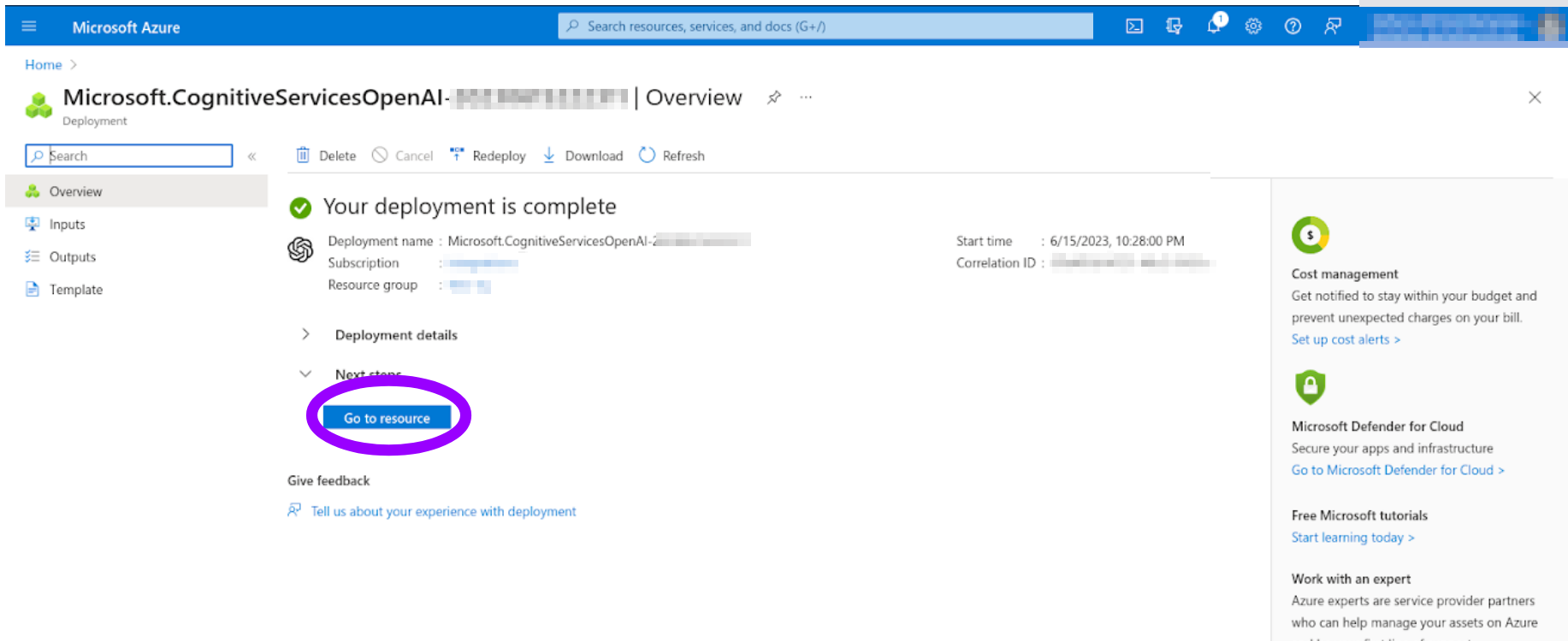 Azure OpenAI, Go to Resource
